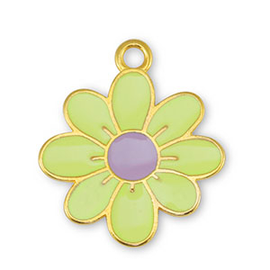 Metall Anh&auml;nger DQ Blume Lime Yellow-Lilac-Gold (Nickelfrei)