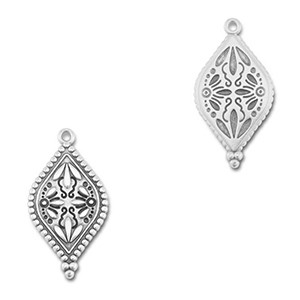 Metall Anh&auml;nger DQ Oval mit Blume Antik silber (Nickelfrei)