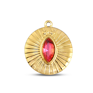 BY31&reg; Stainless Steel - Rostfrei Stahl Anh&auml;nger Rund Gold-soft pink opal