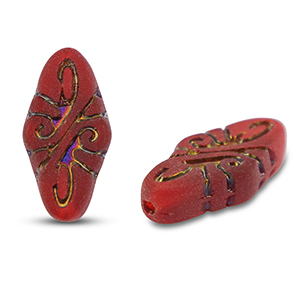 B&ouml;hmische Perlen Arabesque 19x9mm Transparent red-blue/gold