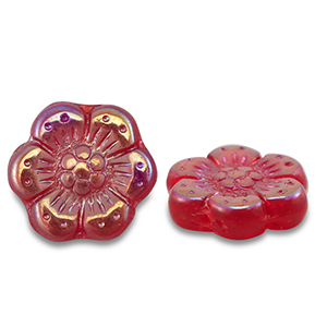 B&ouml;hmische Perlen Boho Flower 14mm Transparent red-AB coating