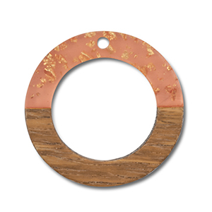 Holz Anh&auml;nger Rund Orange transparent-gold-brown