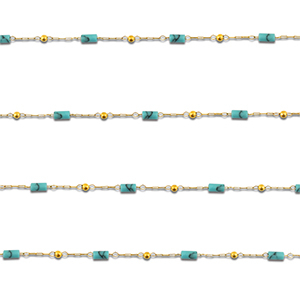 Stainless Steel - Rostfrei Stahl Schmuckzubeh&ouml;r Gliederkette Howlit Tube Gold-turquoise