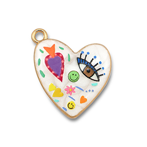 Metall Anh&auml;nger mit Enamel Herz White-multicolour-gold