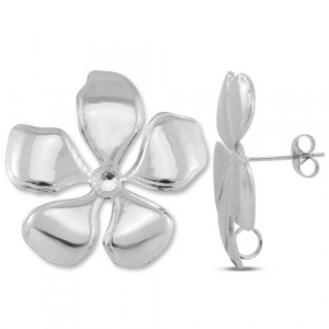 Stainless Steel - Rostfrei Stahl Schmuckzubeh&ouml;r Ohrringe / Ohrstecker Blume mit &Ouml;se Silver