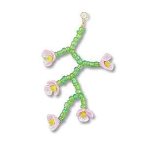 Anh&auml;nger Glasperlen Blume Transparent green-light pink AB-yellow