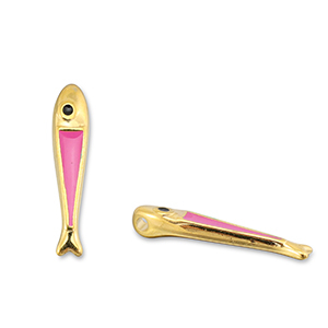 Metall Anh&auml;nger DQ Fisch Magenta pink-Gold (Nickelfrei)