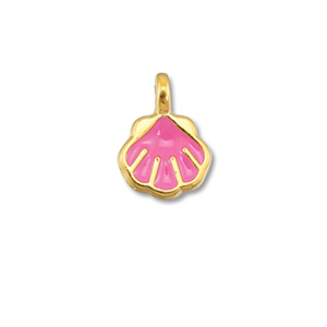Metall Anh&auml;nger DQ Muschel Magenta pink-Gold (Nickelfrei)