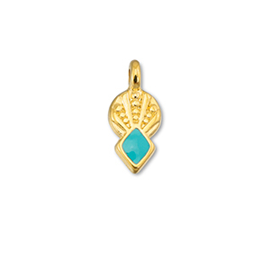Metall Anh&auml;nger DQ Rhombus Turquoise blue-Gold (Nickelfrei)