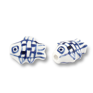 Perlen Keramik Fisch White-Delft blue