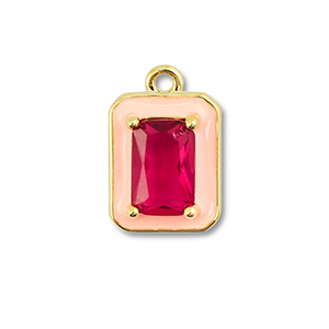 Brass TQ Metall Anh&auml;nger Rechteck Gold-cream pink-berry wine red