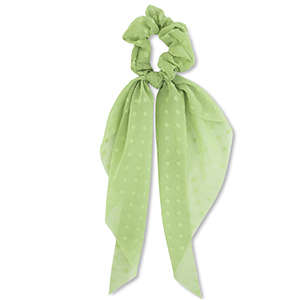 Scrunchie-Stoff Haargummi mit langem Band Dots Light green