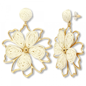 Trendy Bast Ohrringe Blume Off white-gold