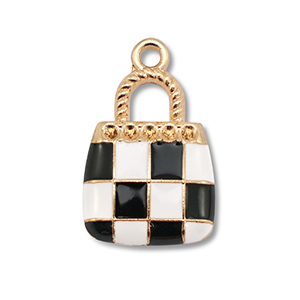 Metall Anh&auml;nger Enamel Handtasche Gold-black-white
