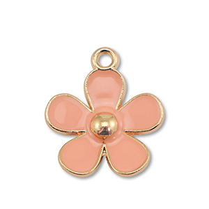 Metall Anh&auml;nger Enamel Blume Gold-peach pink