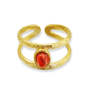 Ringe aus Stainless Steel - Rostfreiem Stahl mit Red Jasper Gold-red