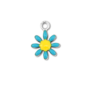Stainless Steel - Rostfrei Stahl Anh&auml;nger Blume Silver-blue-yellow