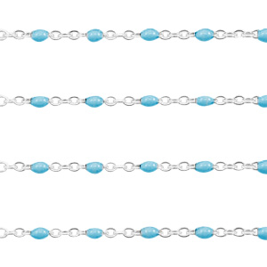 Stainless Steel - Rostfrei Stahl Schmuckzubeh&ouml;r Gliederkette 1mm Turquoise green-Silber