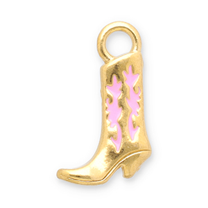 Stainless Steel - Rostfrei Stahl Anh&auml;nger Cowboystiefel Gold-pink