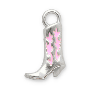 Stainless Steel - Rostfrei Stahl Anh&auml;nger Cowboystiefel Silver-pink
