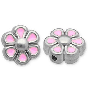 Stainless Steel - Rostfrei Stahl Perlen Blume Silver-light pink-white