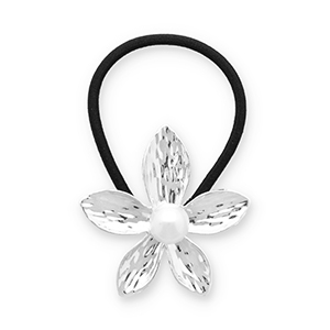 Haarschmuck Haargummi mit Metall Blume mit Imitation Perlen Silver-black-white