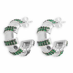 Ohrringe aus Stainless Steel - Rostfreiem Stahl Ohrstecker mit Strass Silver-dark green