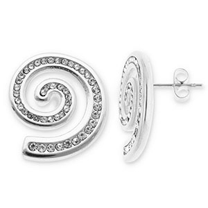Ohrringe aus Stainless Steel - Rostfreiem Stahl Ohrstecker Spirale mit Strass Silver-transparent