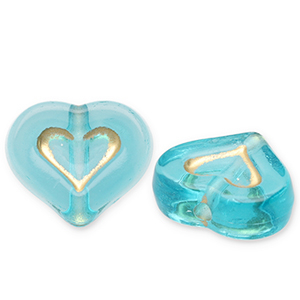 Acrylperlen Herz Teal blue-gold