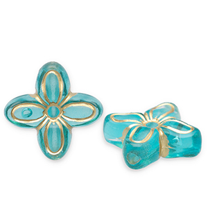 Acrylperlen Blume Teal blue-gold