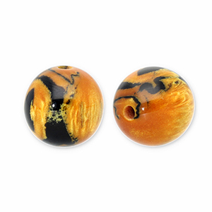 Resin Perlen mit Glitzer 14mm Burnt orange-gold-black