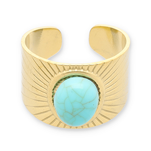 Ringe aus Stainless Steel - Rostfreiem Stahl mit Imitation von Naturstein Gold-turquoise