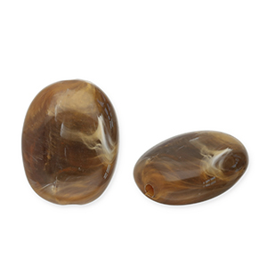 Acrylperlen Oval Dark brown-white