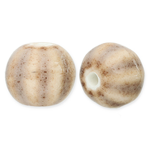 Perlen Keramik mit Streifen 12mm Light taupe