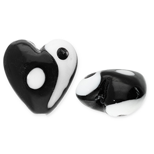 Glasperlen Yin & Yang Herz Black-white