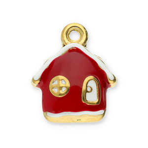 Stainless Steel - Rostfrei Stahl Anh&auml;nger Haus Gold-red-white