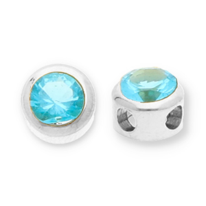 Stainless Steel - Rostfrei Stahl Perlen Rondellen mit Strass Silver-blue