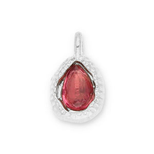 Stainless Steel - Rostfrei Stahl Anh&auml;nger Tropfenform mit Facet Silver-dark pink