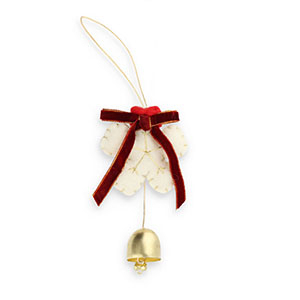 Trendy-Anh&auml;nger Filz Schneeflocke mit Schleife & Glocke White-red-gold