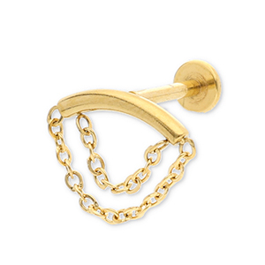Ohrpiercing aus Stainless Steel - Rostfreiem Stahl Bogen mit 2-lagig Kette Gold