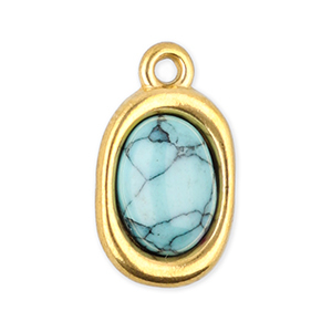 Stainless Steel - Rostfrei Stahl Anh&auml;nger Oval mit Naturstein Howlit Gold-light blue