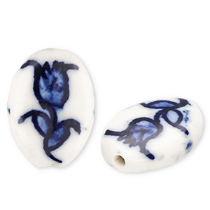 Perlen Keramik Oval mit Tulpe Off white-Delft blue