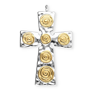 Stainless Steel - Rostfrei Stahl Anh&auml;nger Kreuz Silver-gold