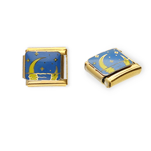Italian Charm Element aus Stainless Steel - Rostfreiem Stahl Mond und sterne Gold-blue-yellow