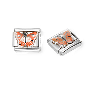 Italian Charm Element aus Stainless Steel - Rostfreiem Stahl Schmetterling Silver-orange-black-white