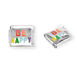 Italian Charm Element aus Stainless Steel - Rostfreiem Stahl "Be happy" Silver-multicolour