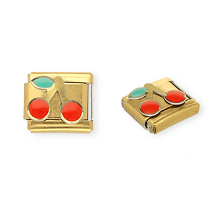 Italian Charm Element aus Stainless Steel - Rostfreiem Stahl Kirschen Gold-red-green