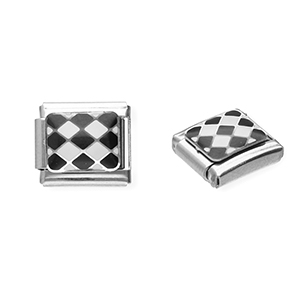 Italian Charm Element aus Stainless Steel - Rostfreiem Stahl Blockmuster Silver-black-white