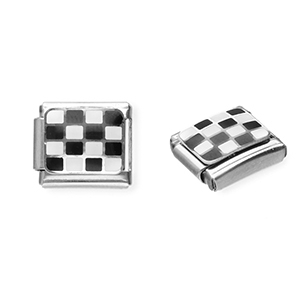 Italian Charm Element aus Stainless Steel - Rostfreiem Stahl Blockmuster Silver-black-white