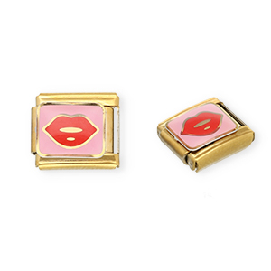 Italian Charm Element aus Stainless Steel - Rostfreiem Stahl Kiss Gold-pink-red